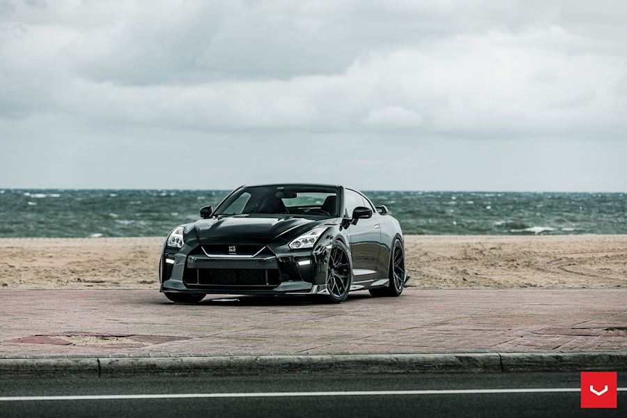 Nissan GTR R35 installed with Vossen HF-5 wheels in Satin Black