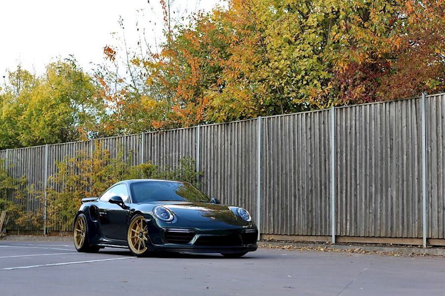 Porsche 991.2 Turbo S lowered and installed with Vossen Forged ML-X2 wheels in Heritage Gold