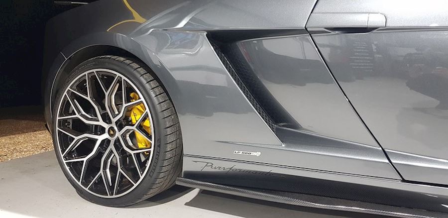 Lamborghini Gallardo installed with Vossen HF-2 wheels in Brushed Gloss Black