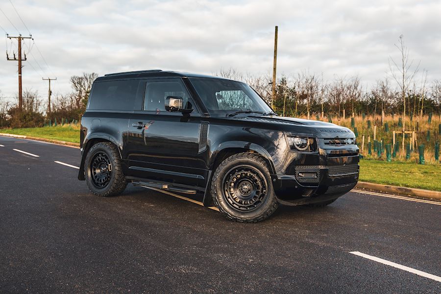 Land Rover Defender 90 installed with Black Rhino AWOL wheels finished in Satin Black