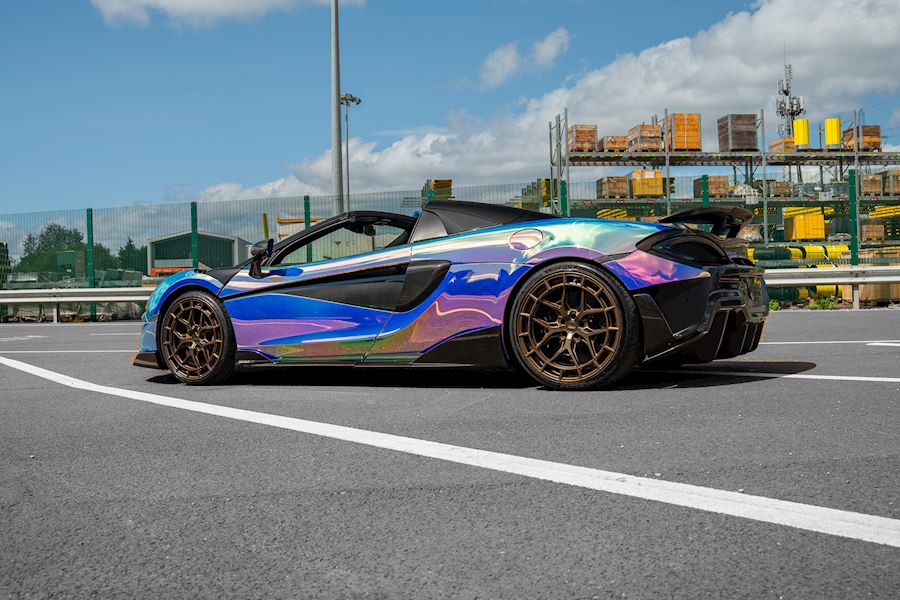 McLaren 600LT installed with Vossen HFX-1 wheels in Satin Bronze 20x8.5 21x11.5