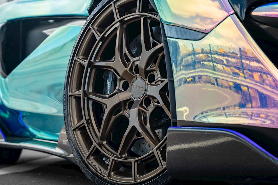 McLaren 600LT installed with Vossen HFX-1 wheels in Satin Bronze 20x8.5 21x11.5
