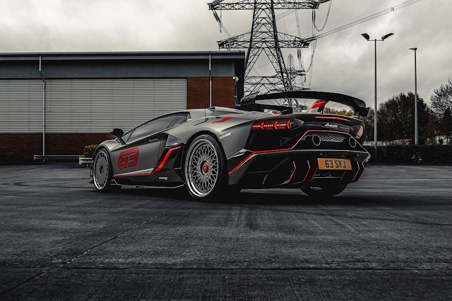 Lamborghini Aventador SVJ 63 installed with HRE 501 & HRE 935 wheels finished in Satin Charcoal Centres with Polished Outer's 21x9 22x12