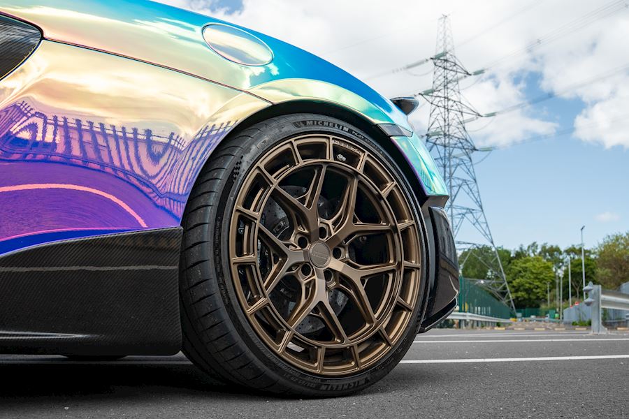 McLaren 600LT installed with Vossen HFX-1 wheels in Satin Bronze 20x8.5 21x11.5