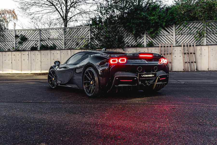 Ferrari SF90 Stradale installed with Vossen x Novitec NF-10 wheels finished in Gloss Black 21x9.5 21x12