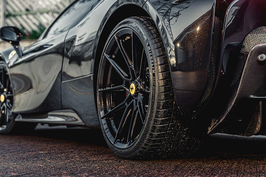 Ferrari SF90 Stradale installed with Vossen x Novitec NF-10 wheels finished in Gloss Black 21x9.5 21x12